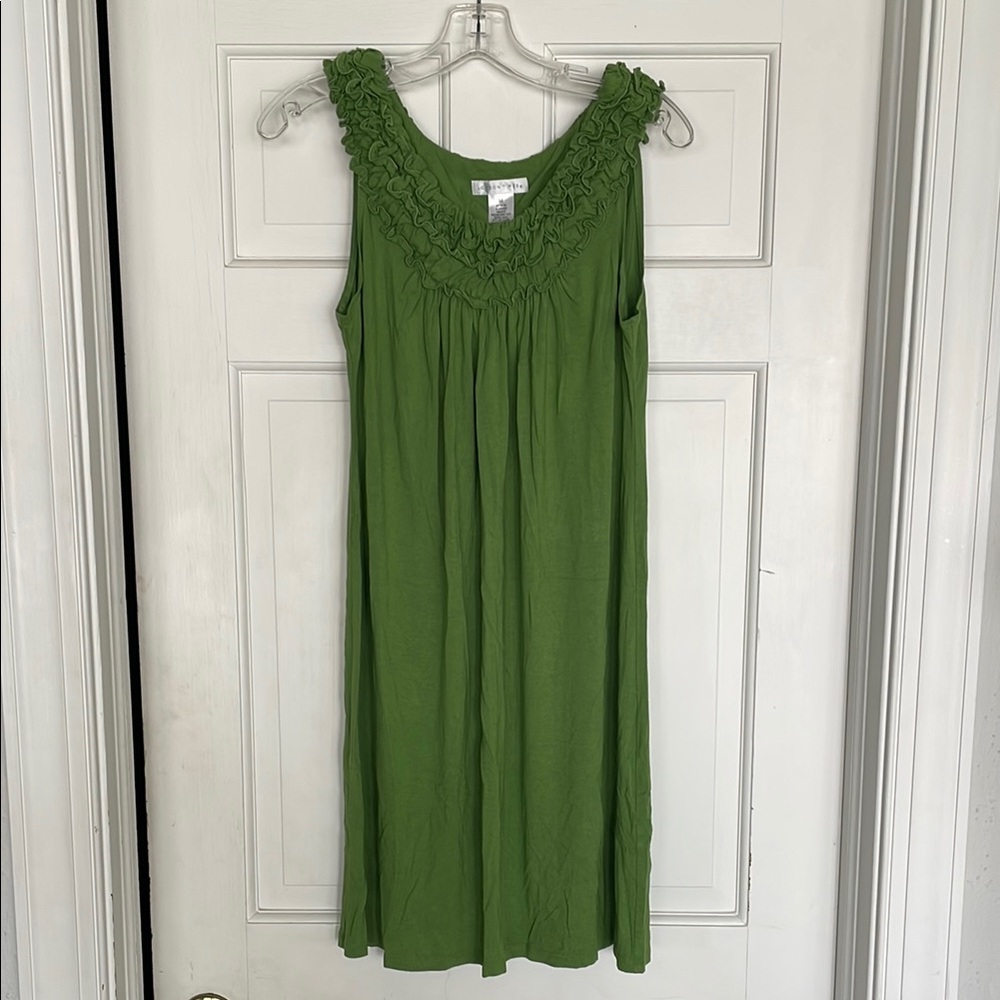 London Times Green Sleeveless Ruffle Dress
